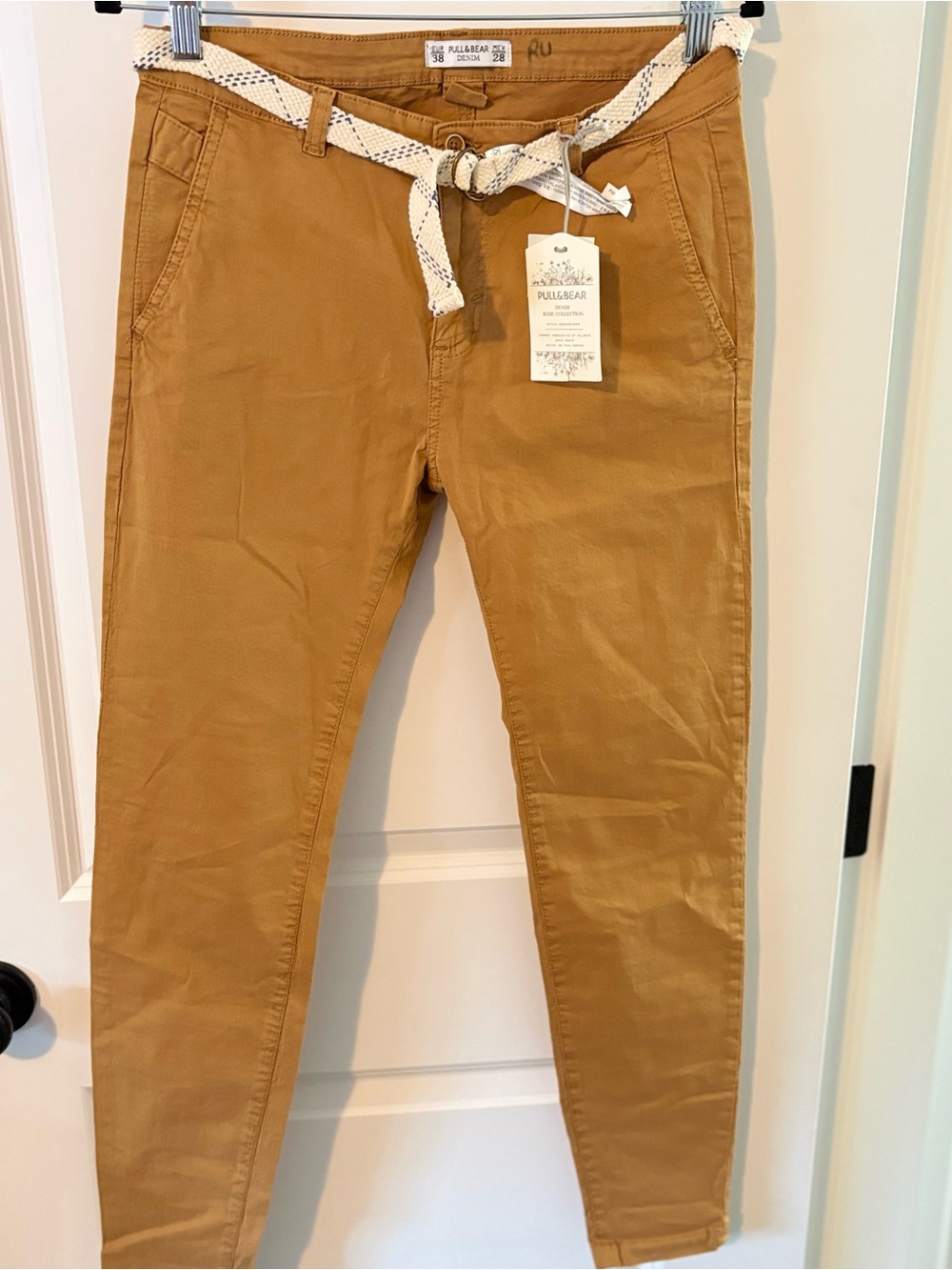 Pull&Bear Mustard Tan Slim Chino Pants ankle length